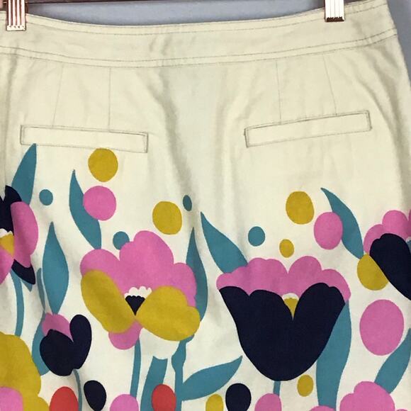 Boden Floral Painted Print A Line Pencil Skirt Cream Pink Blue Tulip sz 8 - Picture 6 of 6